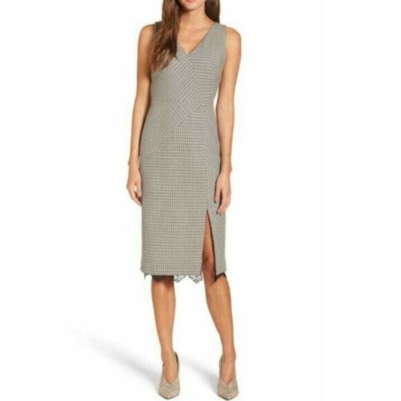 Emerson Rose Dresses & Skirts - NWT Emerson Rose Sleeveless Houndstooth Career Midi Lace Trim Sheath Dress 14